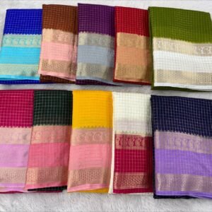 Crepe silk saree checkered pattern