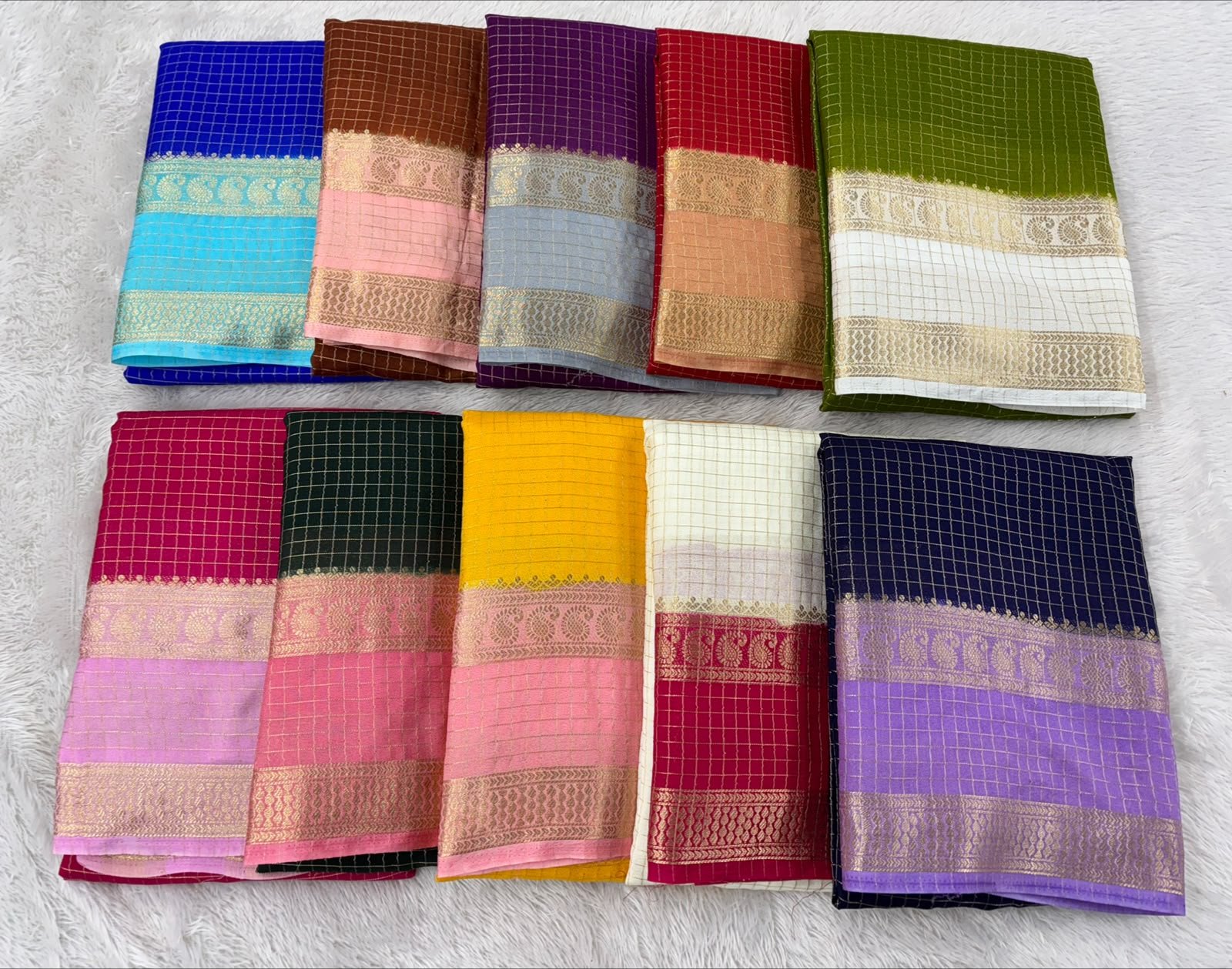 Crepe silk saree checkered pattern