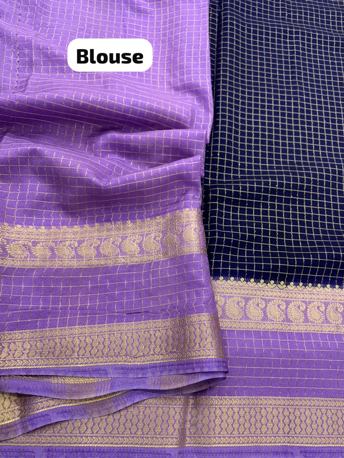 Crepe silk saree checkered pattern - Image 3