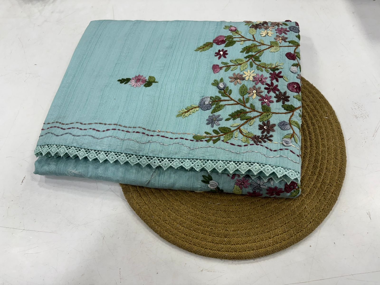 Tussar silk saree with embroidery work all over the pallu - Image 3
