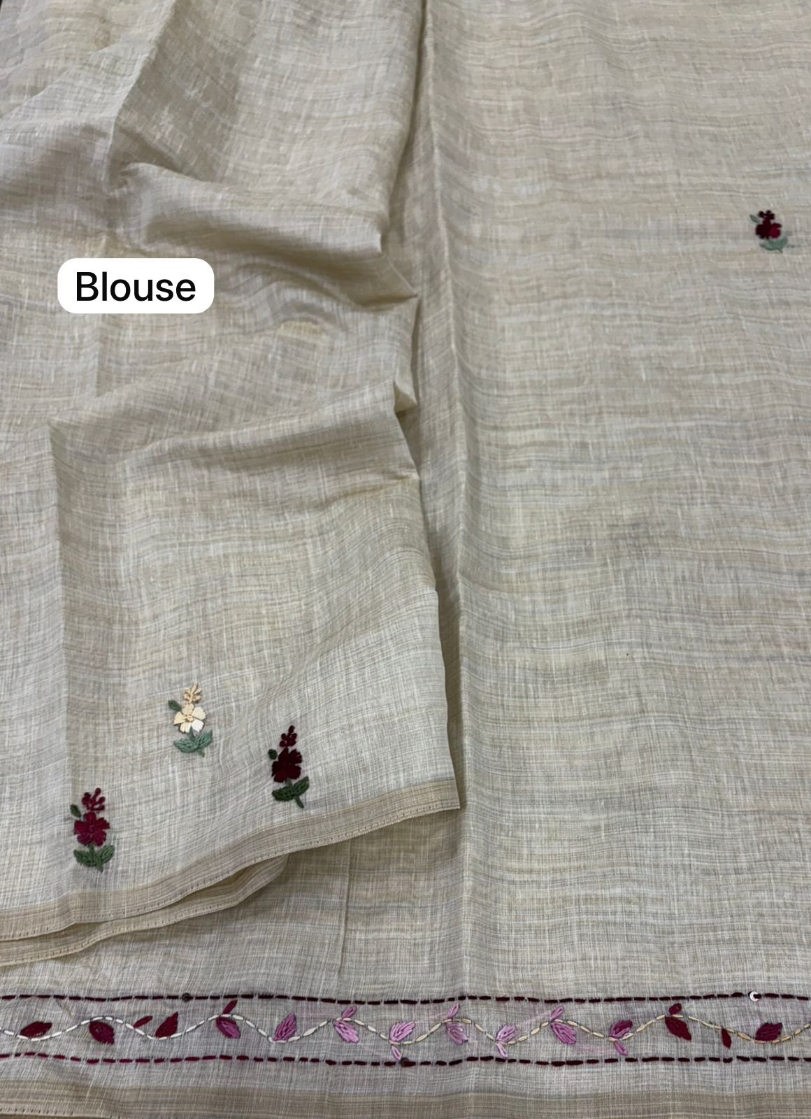 Tussar silk saree with embroidery work all over the pallu - Image 12