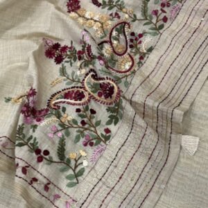 Tussar silk saree with embroidery work all over the pallu